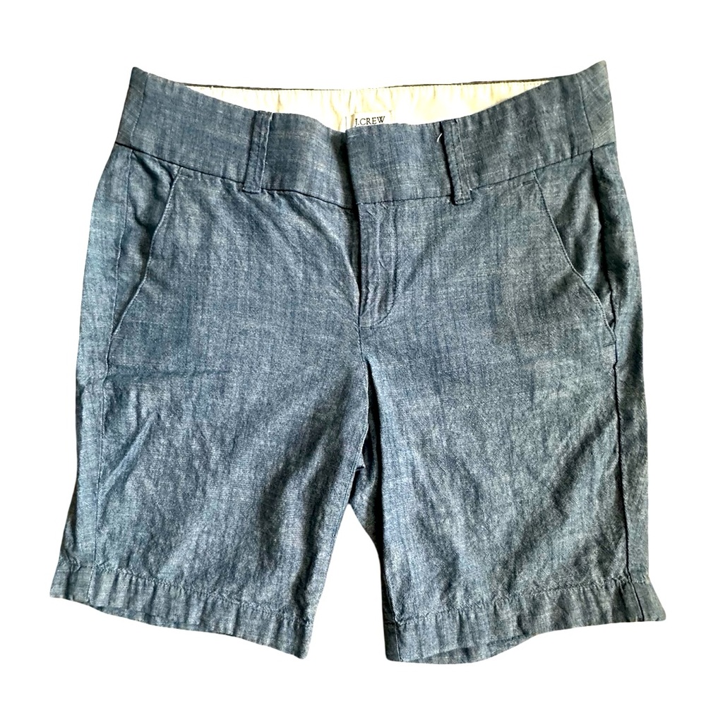 J. Crew Chambray Bermuda Shorts Flat Front Blue Women Size 0. - Picture 1 of 16